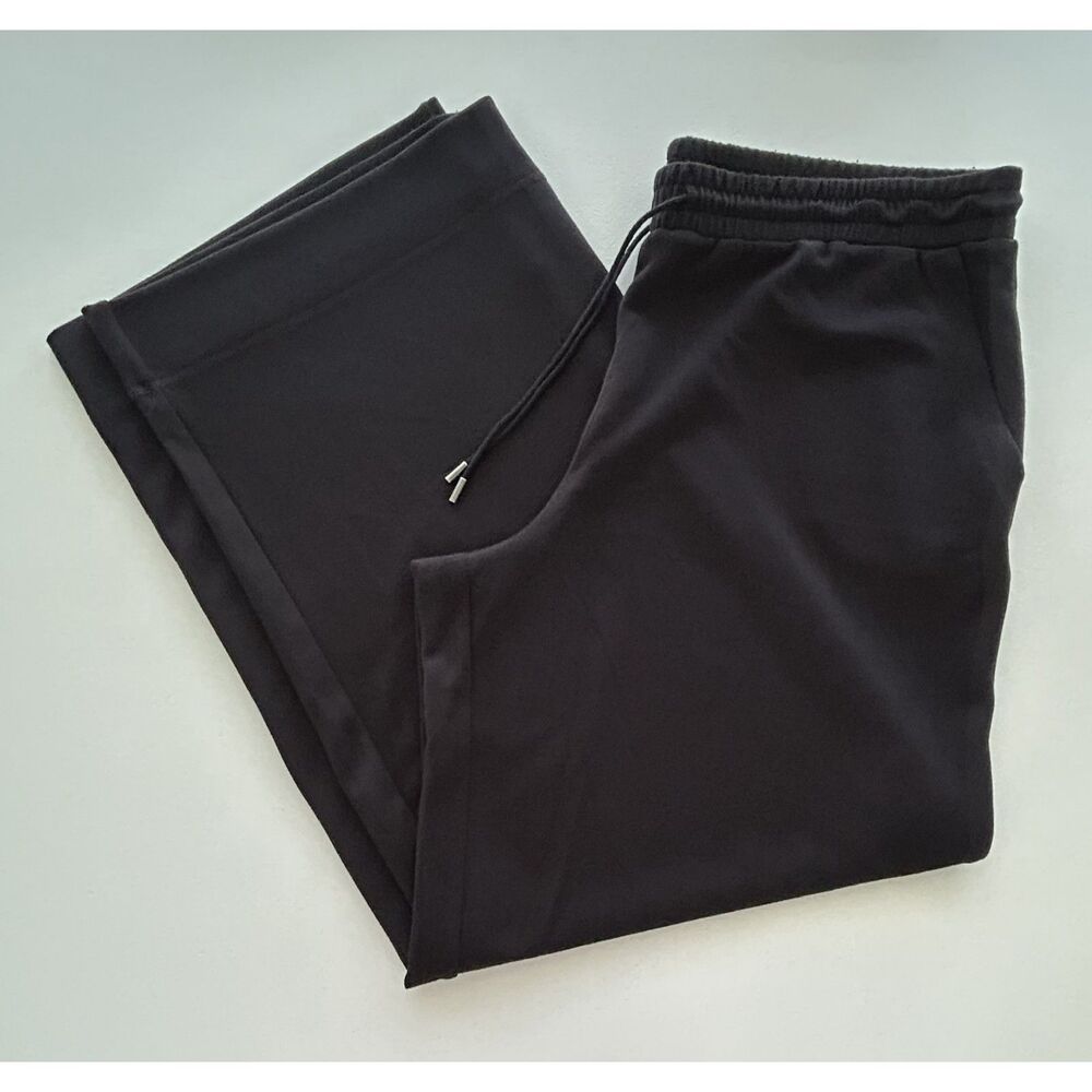 Westbound Knit Wide Leg Drawstring Mid Rise Pants Size Large Black